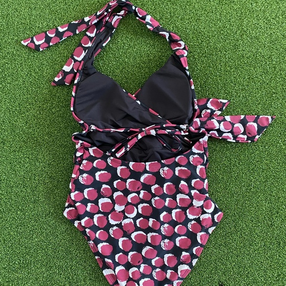 Small Swimsuit Jaclyn Smith Polka Dit Tied Black One Piece Halter - Picture 4 of 6
